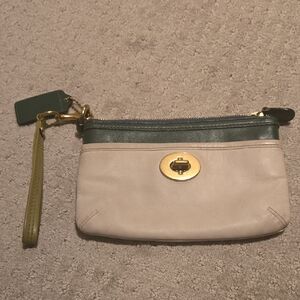 Elegant Cream and Green Coach Wristlet